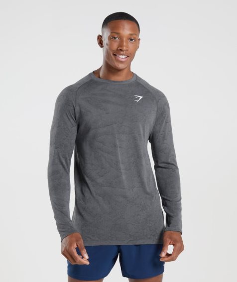 Men's Gymshark Geo Seamless Long Sleeve T-Shirts Grey | CA D60183